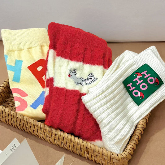 Original Design Winter Women's Fuzzy Christmas-Themed Socks - 3-Pair Gift Set