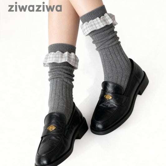 チェックレース付きソックスヴィンテージ風