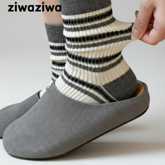 ボーダービンテージ風ウール混シルクソックス超柔らかい