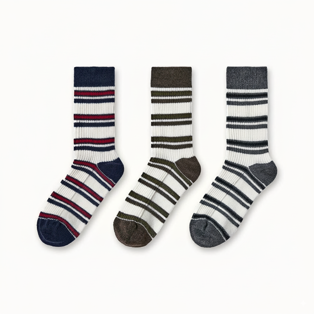 ボーダービンテージ風ウール混シルクソックス超柔らかい