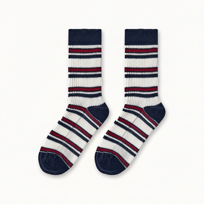 ボーダービンテージ風ウール混シルクソックス超柔らかい