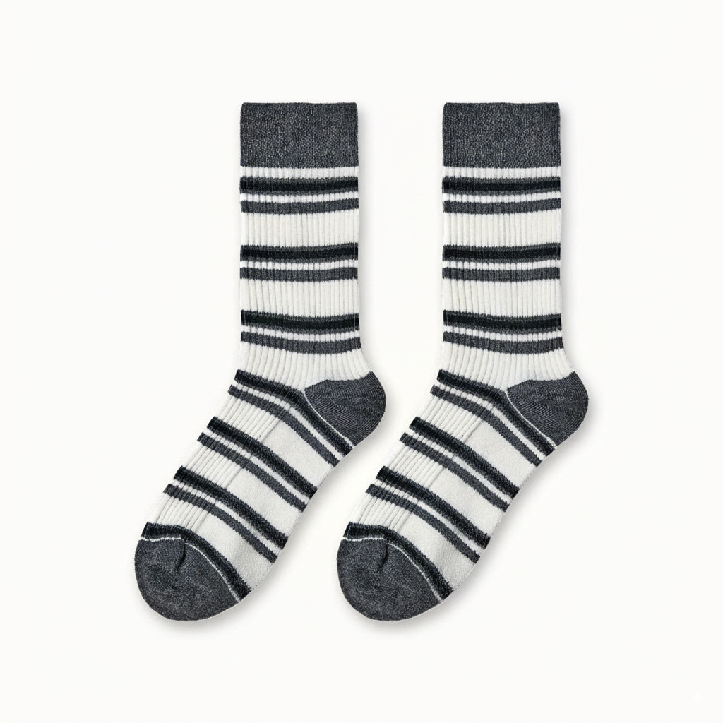 ボーダービンテージ風ウール混シルクソックス超柔らかい